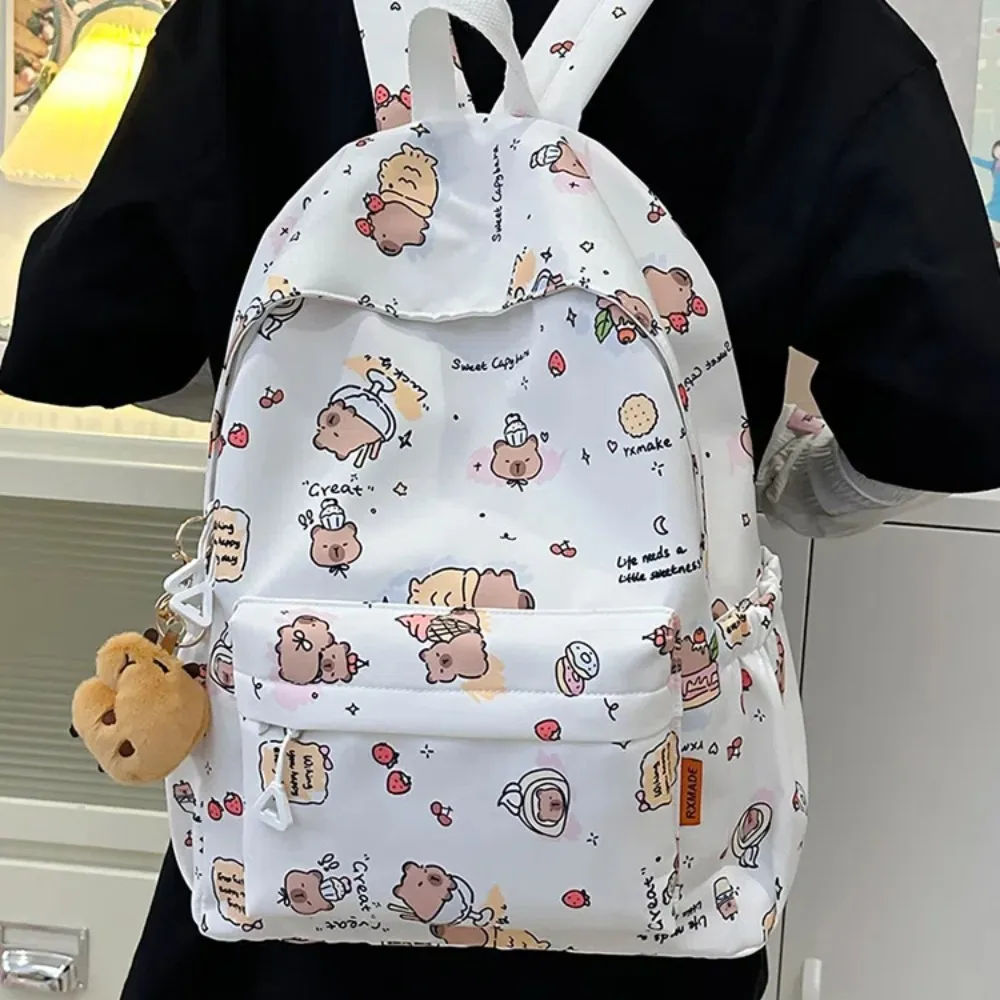 

Thickened Capybara Backpack Wide Straps Nylon Cartoon Animal Daypack Foldable Full Color Large Capacity School Bag Daily