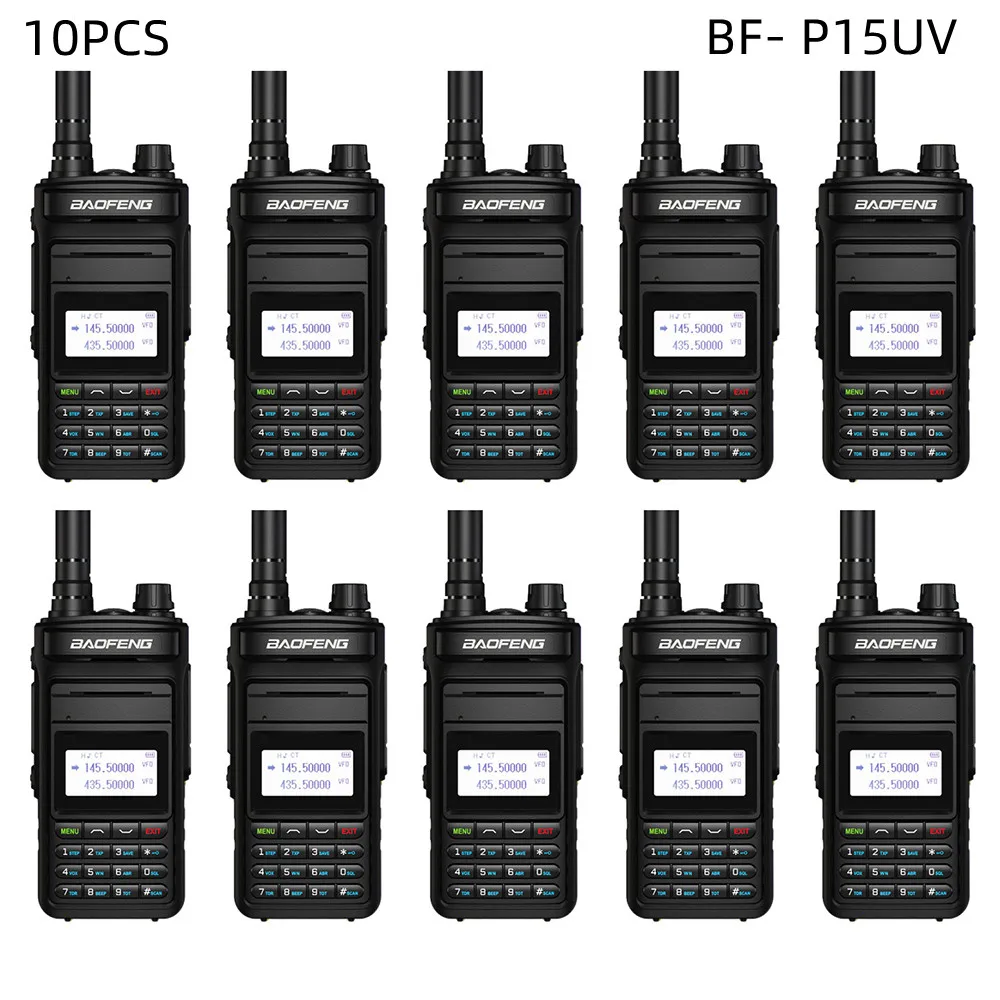 

10pcs BaoFeng P15UV Walkie Talkie 8W Dual Frequency Two Way Radio VHF UHF 136-174MHz 400-520MHz Handheld FM 999 Channel HF UV-82