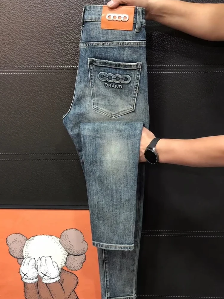 

Высококачественные мужские джинсы: новая весенняя коллекция, модные, универсальные, приталенные, слим-фит, антибактериальные, со средней посадкой, с эффектом потертости