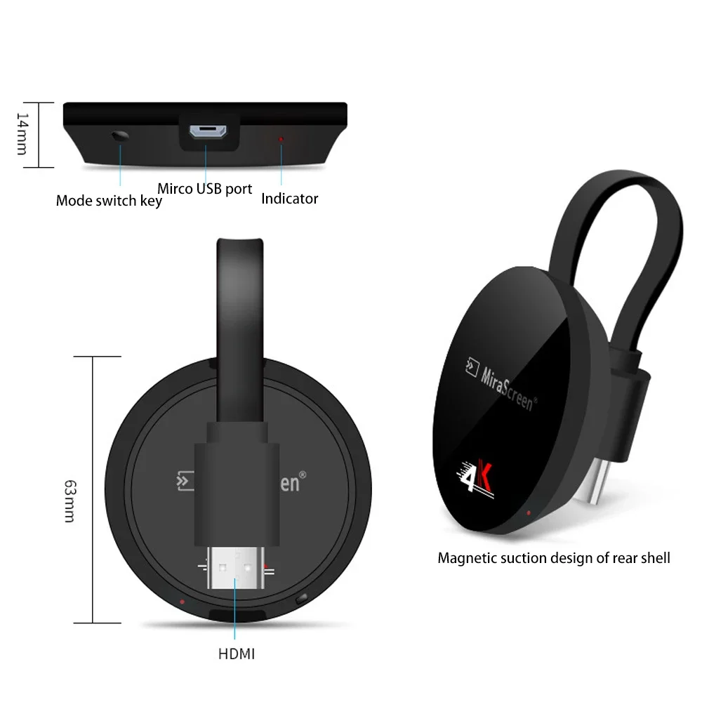 Adattatore per Display Wireless ricevitore per Mirroring Cast con schermo Mobile 4K 1080P per iPhone Mac iOS supporto per proiettore da Android a TV DLNA