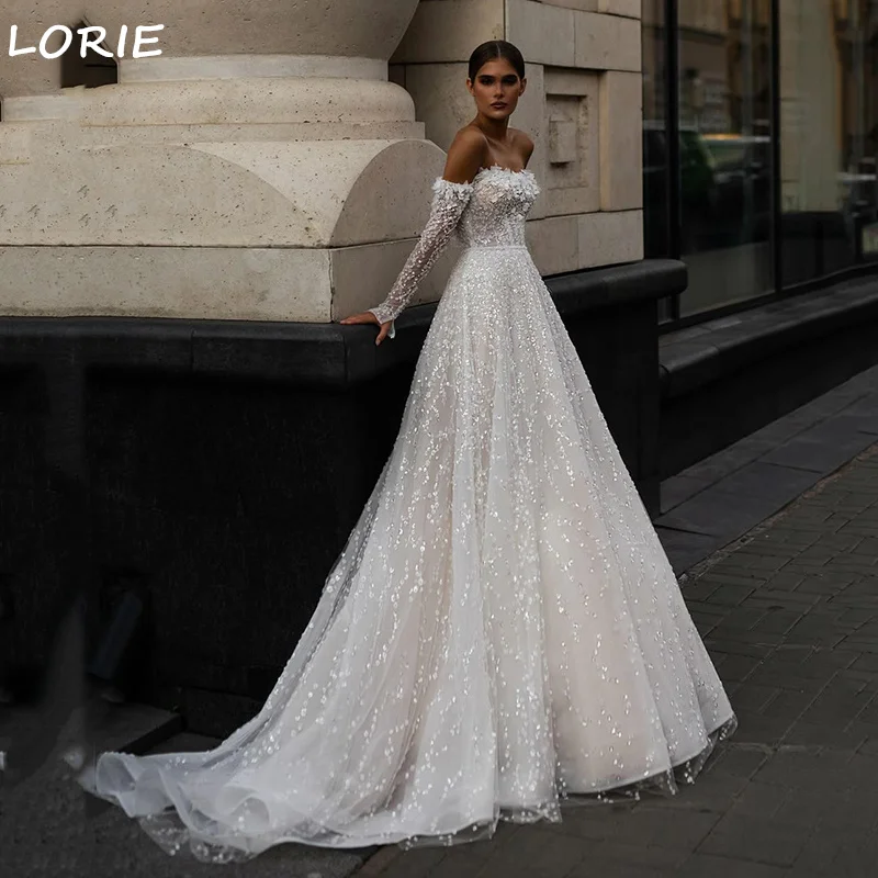 

LORIE Shiny Sweetheart Lace Wedding Dresses Off Shoulder فساتين سه Appliques Bride Dress Elegant Wedding Gowns 2025 Customized