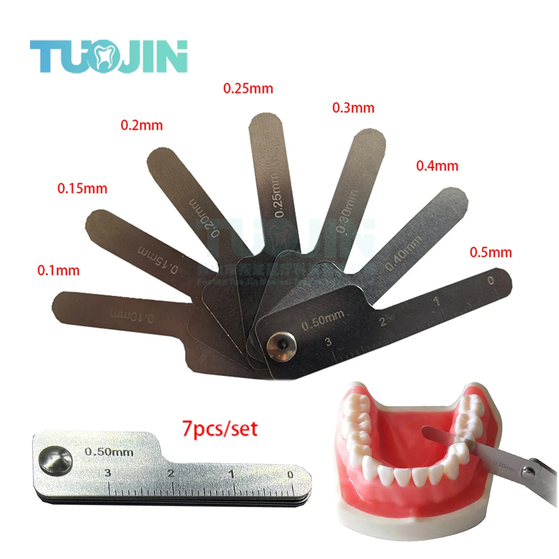 

7 шт./компл., стоматологическая межпроксимальная редукционная линейка, инструменты для ортодонтической обработки, 0,1-0,5 мм, IPR, линейка для измерения зазора между зубами