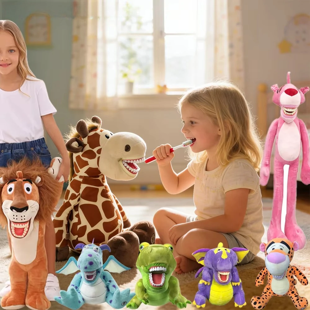 Large Dental Plush Toys With Teeth Model Toothbrush For Kids Chlid Stuffed Animals Dinosaur Giraffe Cute Soft Doll Dentist Gifts