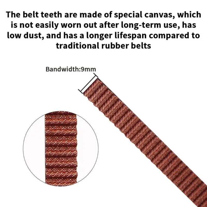 

652F Advanced 3KC 9RF Belt for 3D Printers, Long Rubber Pulley Nonslip Belt with Canvas Teeth, 9mm Width