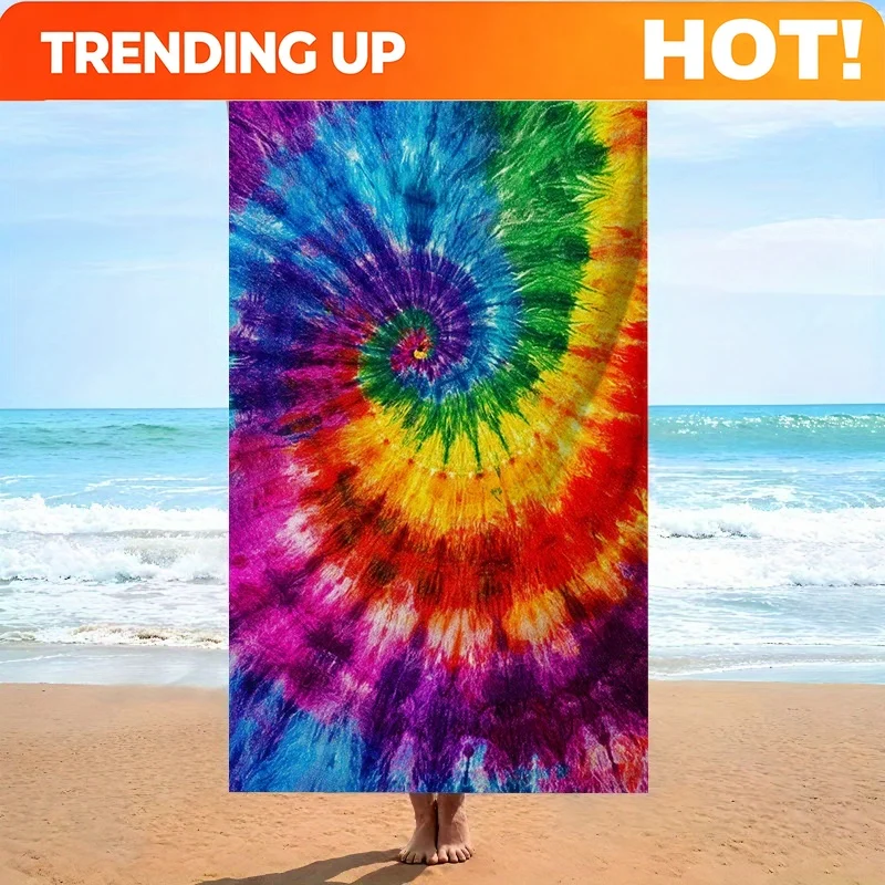 Customize 1pc Tie-Dye Beach Towel Vivid Colorful Spiral Pattern Soft Microfiber Fabric Bath Towels Unisex Oversized Towel for Sw