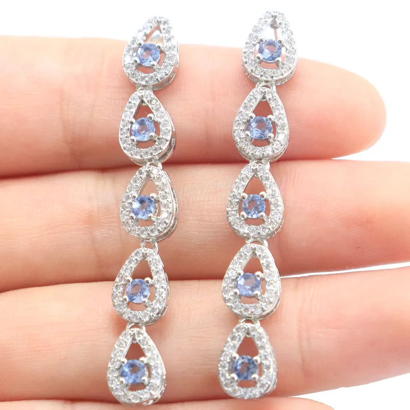 

Купи 3, получи 1 бесплатно: Изящные женские серебряные серьги с топазом, турмалином, аквамарином, танзанитом и фианитами (50x7 мм) для свадьбы