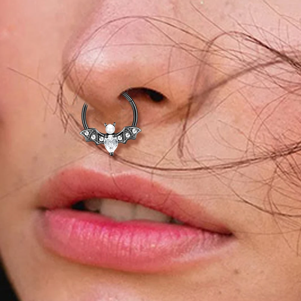 Bat Nose Piercing Ring Septum Piercing Ring Titanium Steel Nariz Piercing Ear Cartilage Tragus Goth Piercing Zircon Body Jewelry
