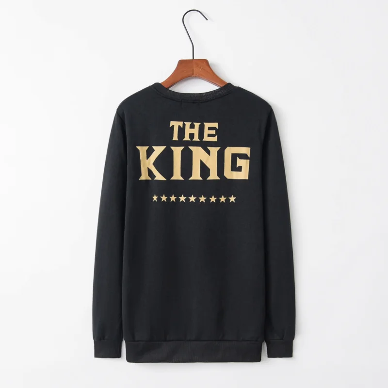 Fashion Trends Hot King and Queen's Letters Pentagram Printed Round-necked Long-sleeved Lovers Hoodie
