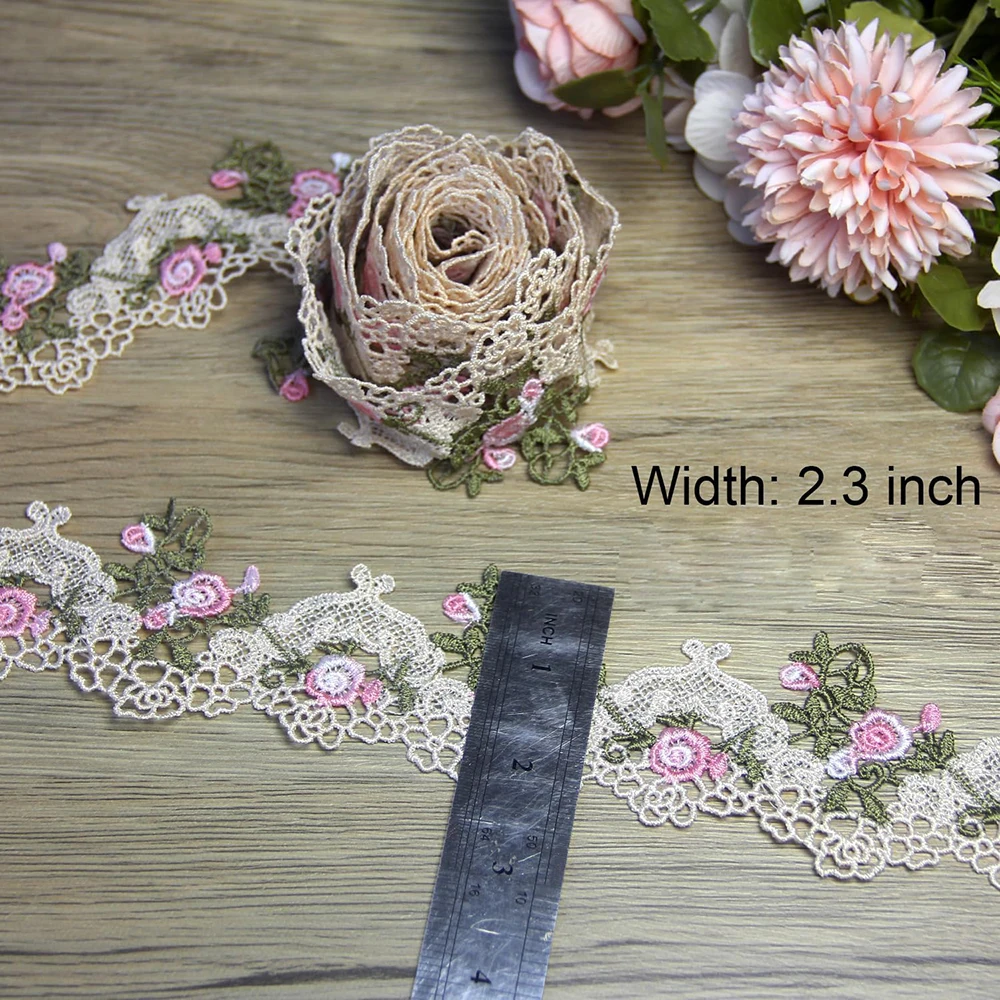 1 Yards Pink and Blue Polyester Silk Water soluble Lace Embroidery Lace DIY Clothing Accessories