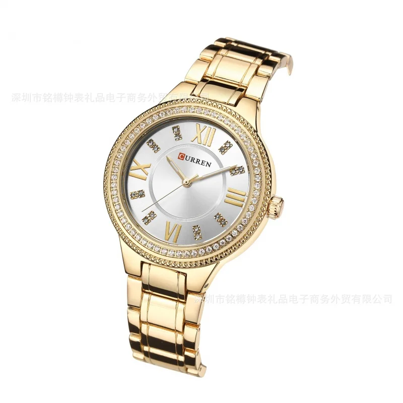 Curren Women's 9004 Quartz Watch Fashionable Waterproof Women's Watch Diamond Steel Watch