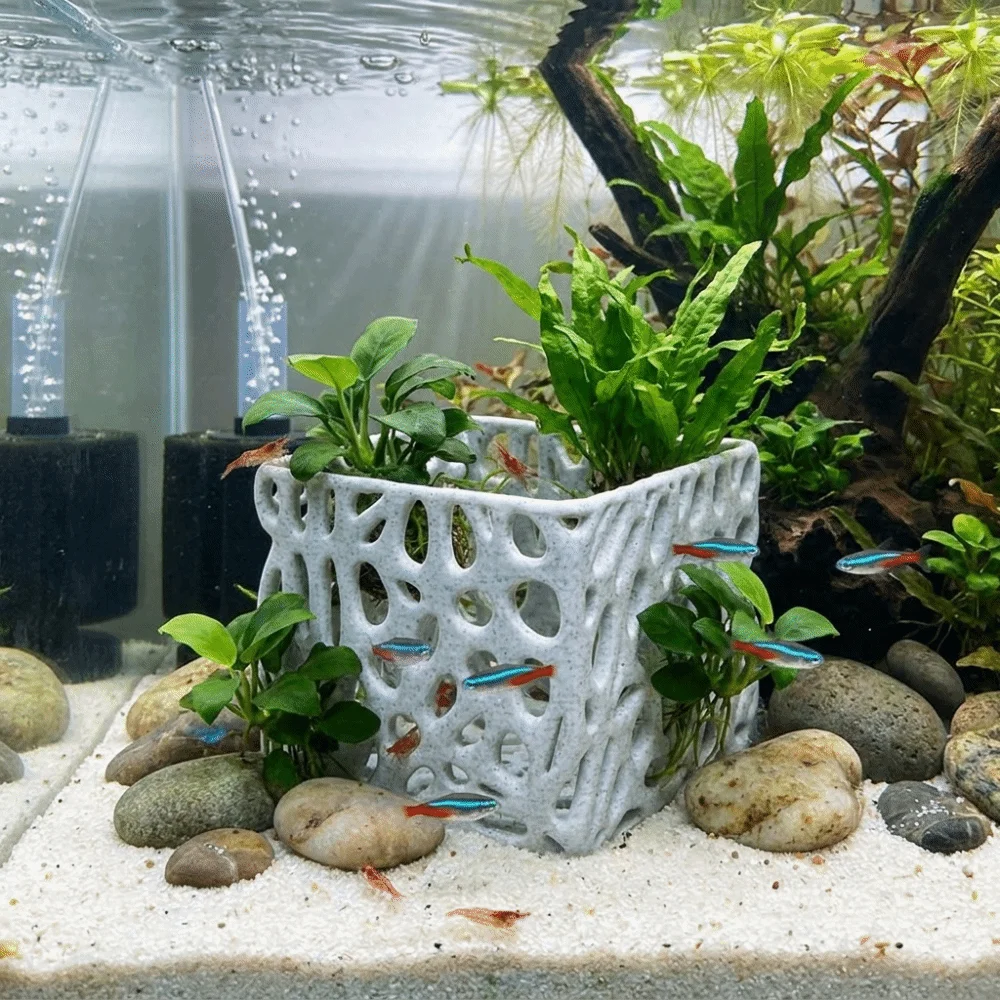 3D Printed Aquarium Planter Pot Porous Structure Breeding Cave Fish Hiding Cave Plastic Hollow Aquarium Breeding Basket