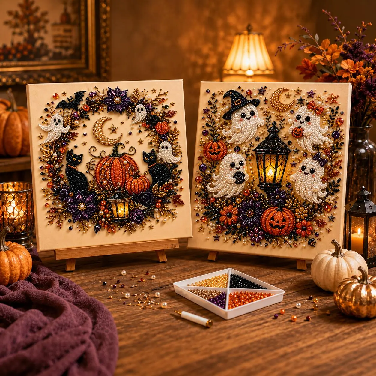 1/2 Set Halloween Geister & Kürbis 3D Perlen-Kunst DIY-Set für Erwachsene Niedliches Gruseliges Diamant-Malerei Bastelset – Detail 4