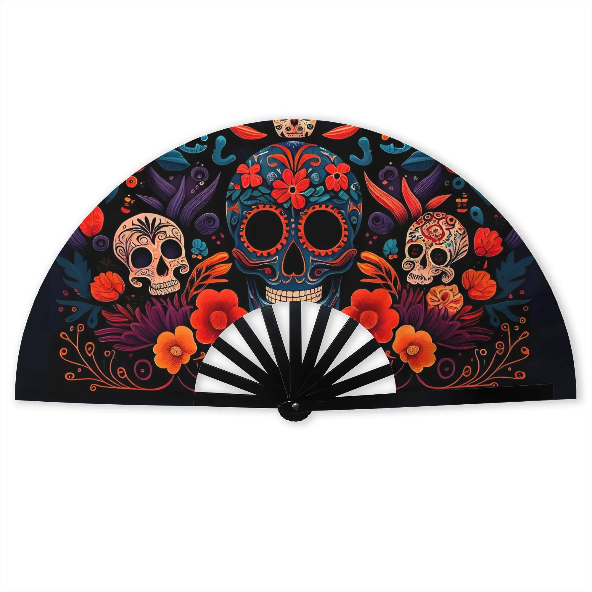 Day Of The Dead Mexican  Portable Pocket Fan Travel Sugar Skull Folding Fan Chinese Dance Cooling Handheld Fans