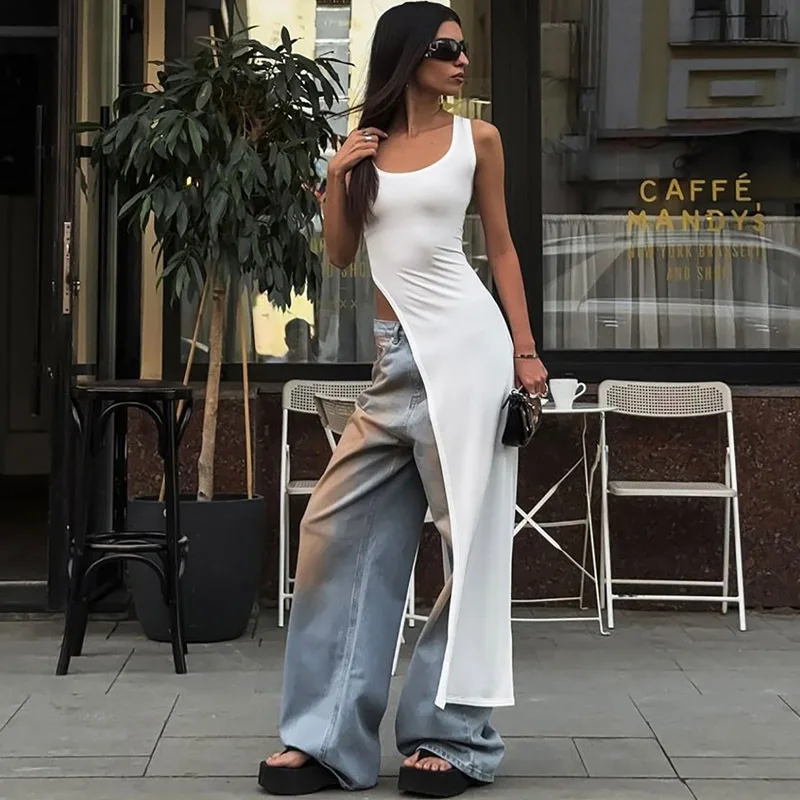 2023 sommer Neue Kleid Frauen Mode Streetwear Foto-shooting Slim Fit Schlitz Strap Casual Mode Abend Party, Figurbetontes Kleid