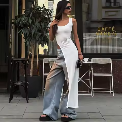 2025 Summer New Dress Women Fashion Streetwear Photoshoot Slim Fit Slit Strap Casual Fashion Evening Party Bodycon Dress