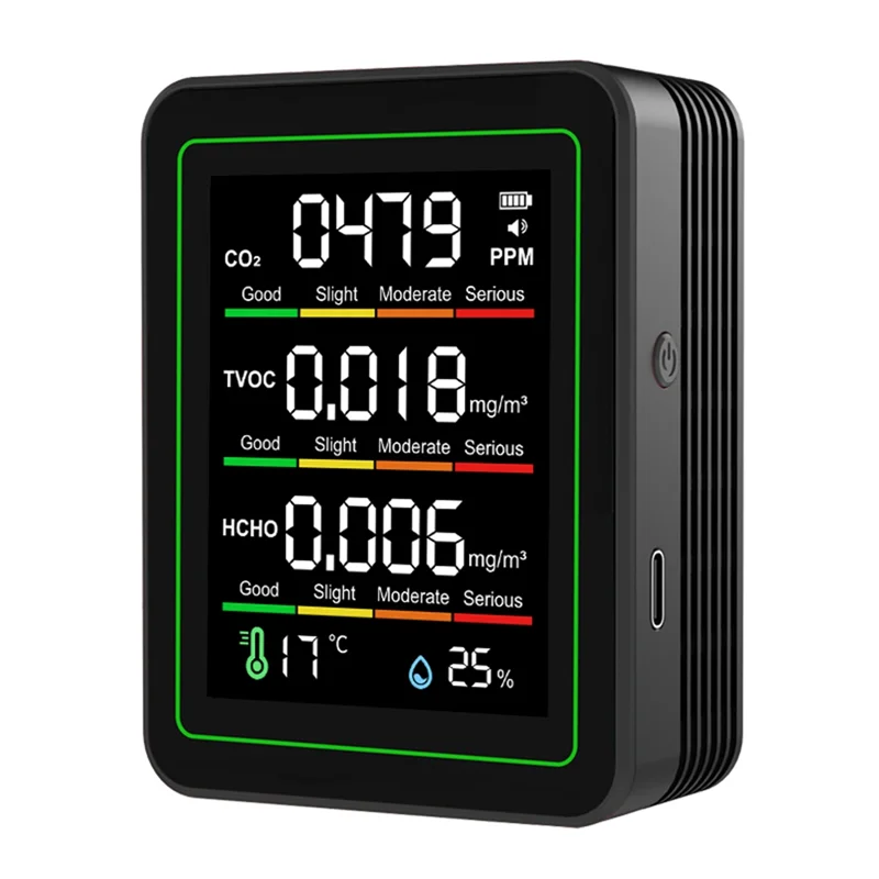 

B08B-Air Quality Monitor CO2 Monitor CO2 Monitor/Temperature/Formaldehyde Detector/Humidity TVOC For Rooms,Grow Tents