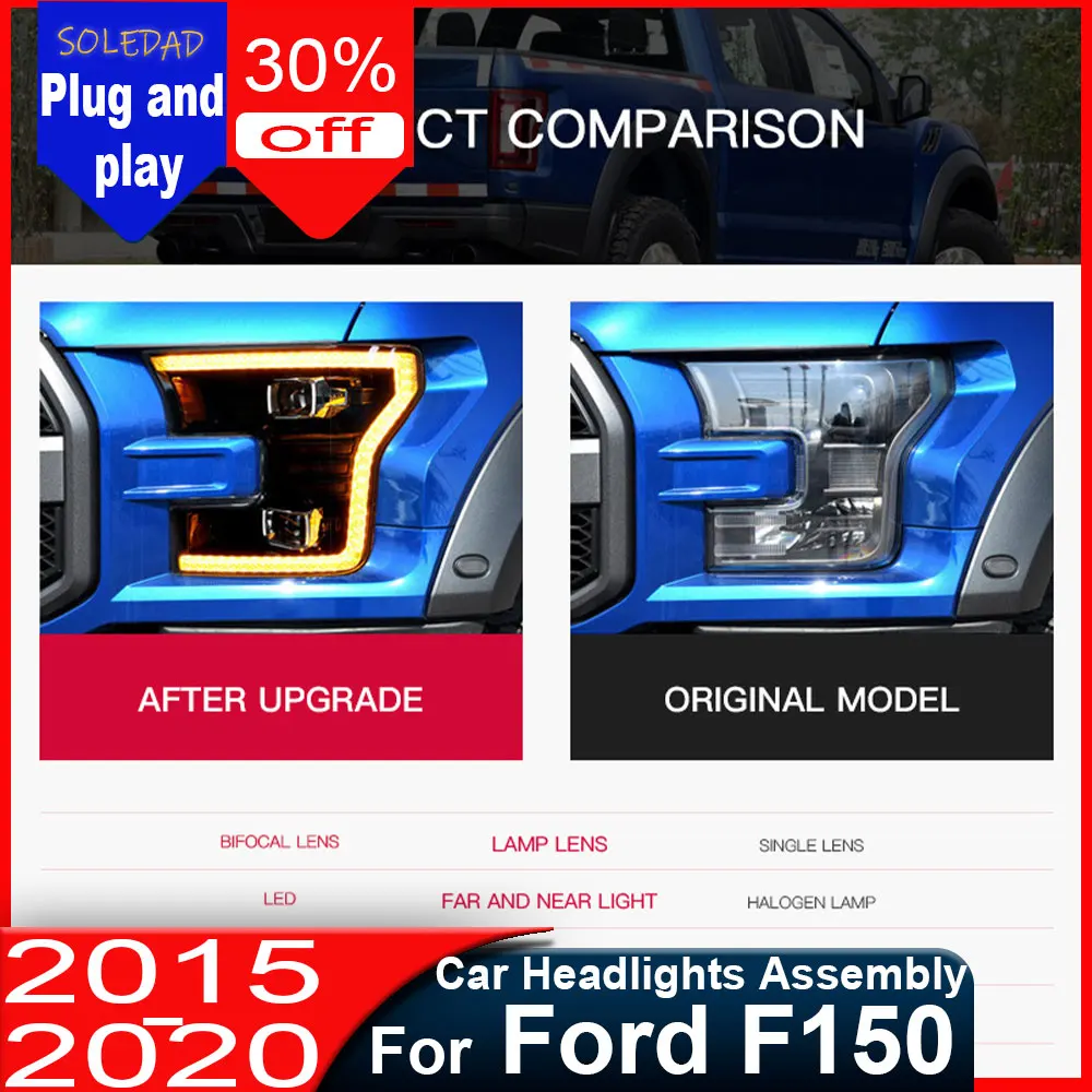 

Car Headlight Raptor LED For Ford F150 2015-2020 Daytime Running Light Full LED Headlights Plug and play Headlamp Accessories