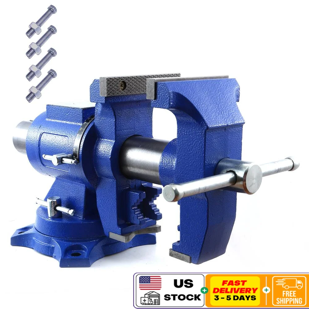 Multipurpose 360 Degree Heavy Duty Bench Vise with Swivel Base and Anvil Ductile Iron Construction 5 Inch Jaw Width High