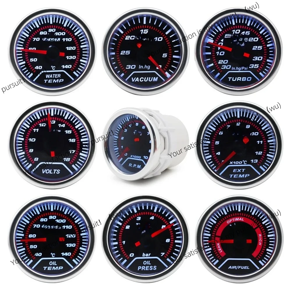 Boost/Water Temp/Oil Temp/Oil Press/Voltage/Tachometer/Air Fuel Ratio/EGT Gauge 52mm Analog led White Case+ 52MM Gauge Pods