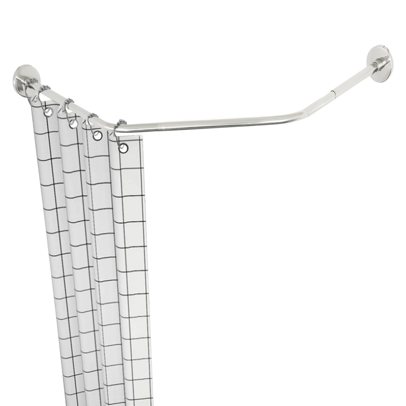 

Stainless Steel Corner Shower Curtain Rail, No Drilling, Adjustable, Telescopic Rod, Shower Curtain Rail, Silver, 45-75 cm