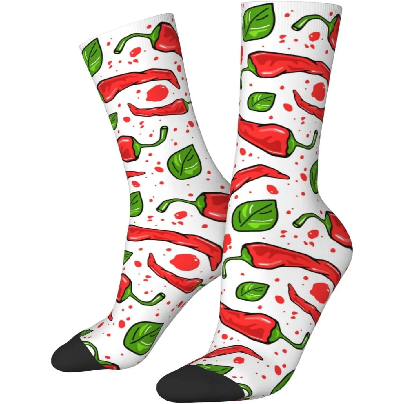 

Chili Peppers Print Crew Socks For Men/Women Gifts,Unisex Novelty Casual Dress Socks White