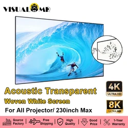 Acoustically Transparent Woven White Projection Screen Fabric with Sound Acoustic 4K 8K   Fixed Frame 1cm Bezel for Home Theater