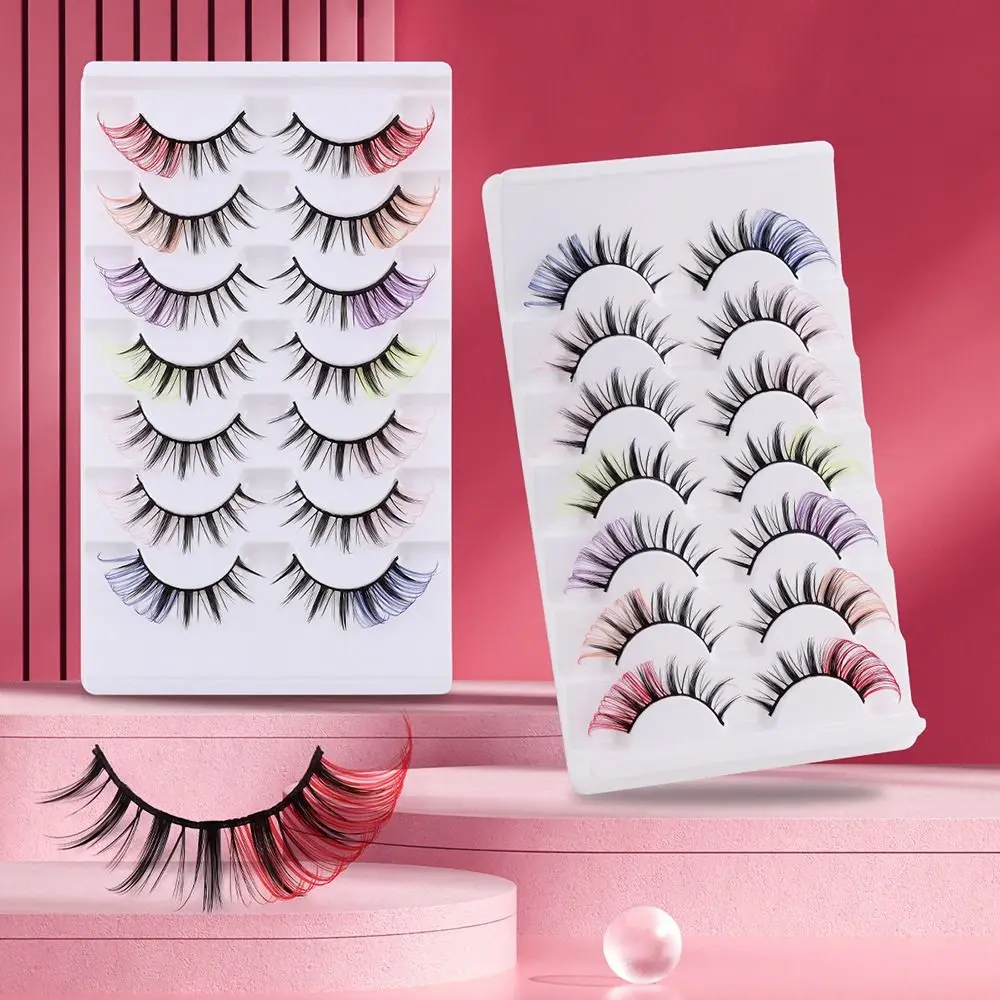 7 Pairs Colored False Eyelashes Colored Eye Tail Curled Thick Fluffy Eye Eyelashes Natural Eyelash Extension 3D Mink Lashes