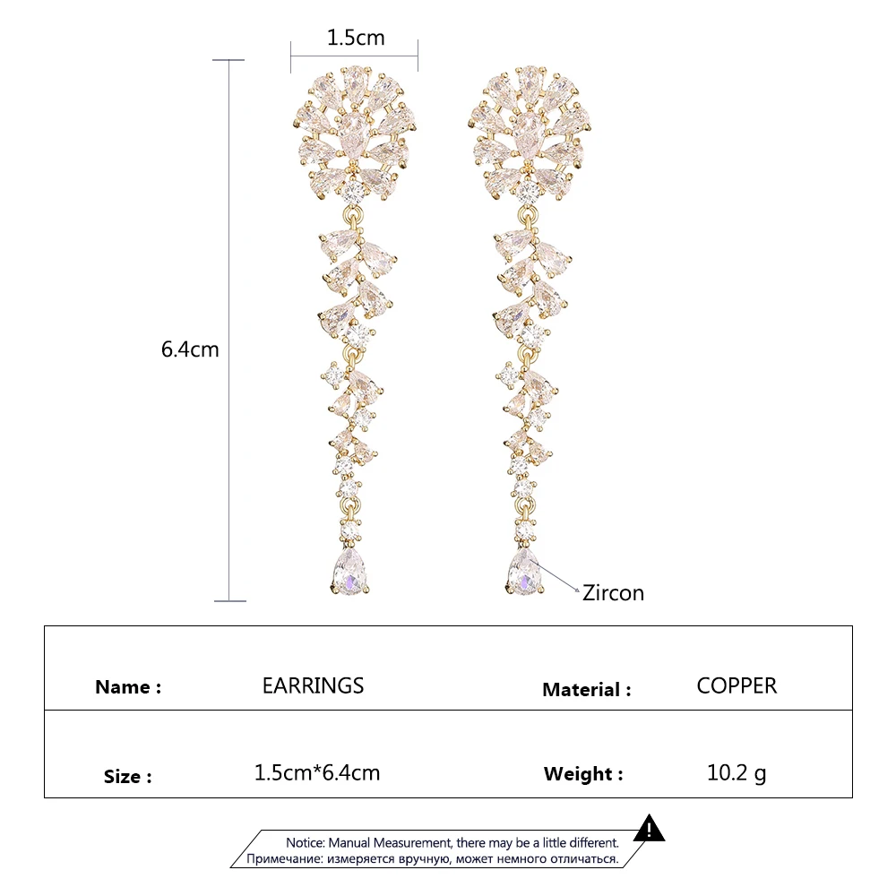 ZAKOL Flower Zircon Pendant Earrings For Women Fashion New Long Crystal Tassel Drop Earrings Wedding Dress Jewelry Gifts