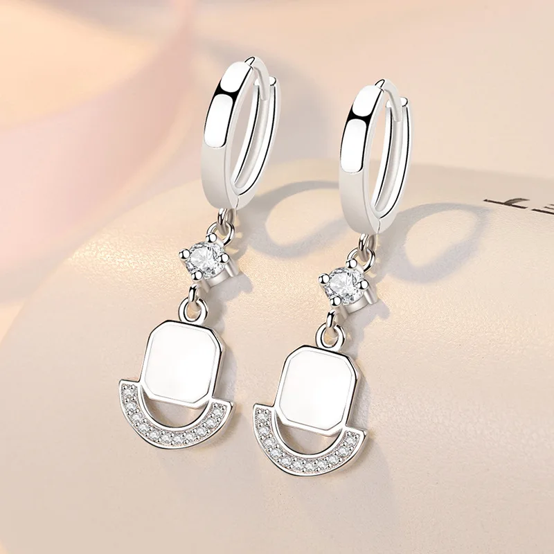 KOFSAC Fashion White Geometric Earrings Luxurious Design Zircon Ear Buckle Glamorous Long 925 Sterling Silver Earring Jewelry