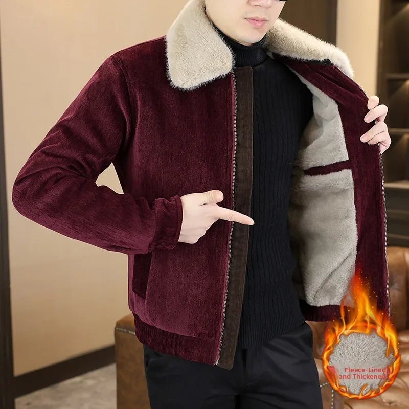 

Мужская зимняя куртка 2025 года, приталенная, на флисовой подкладке, утепленная, повседневная, красная, модная, удлиненная, с воротником-стойкой