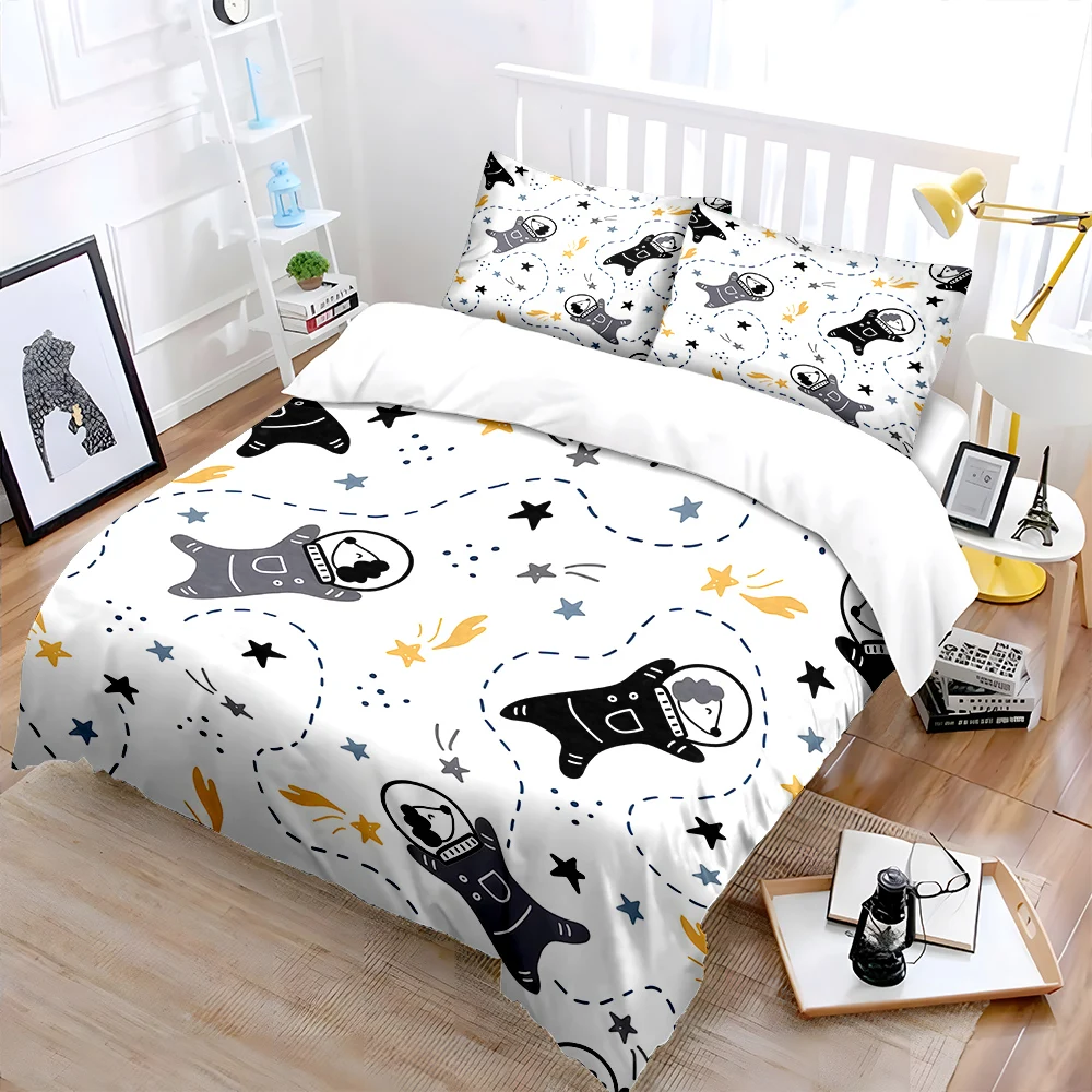 Space dogs and starry background Print Bedding Set 1 Duvet Cover 2 Pillowcases for Adult and Children Luxury Gift Full Size