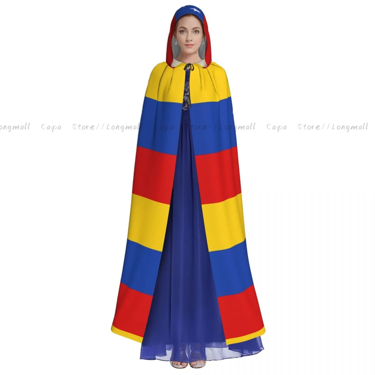 Venezuelan Flag Hooded Cloak Coat Halloween Cosplay Costume Vampire Devil Wizard Cape Gown Party