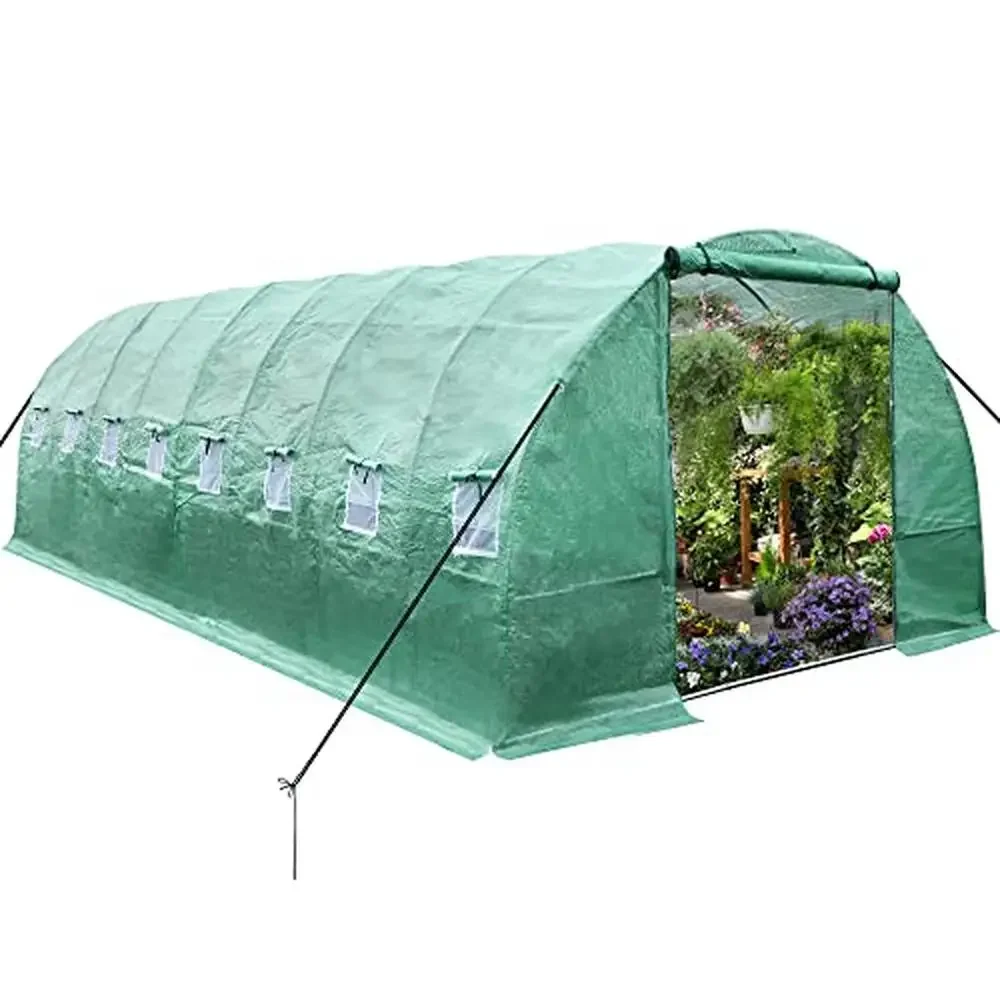 

Portable Greenhouse Walk in Greenhouse Tunnel Heavy Duty Plant Gardening Galvanized Frame UV Protection Double Screen Windows