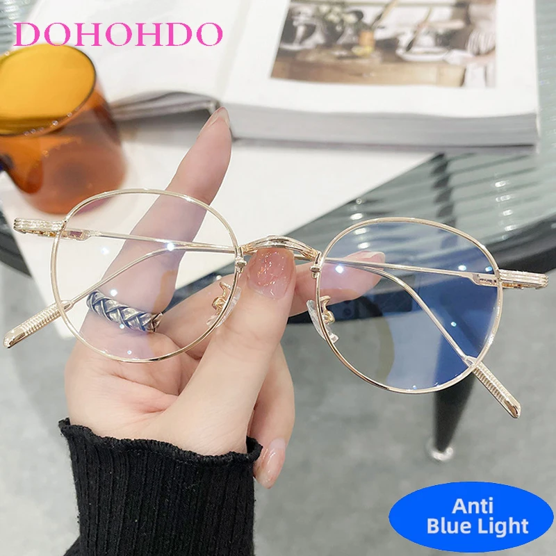 

Metal Trendy Brand Designer Blue Light Blocking Glasses Unisex Round Frame Lightweight Optical Glasses For Office Work Lentes