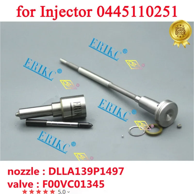 0445110251 Diesel Injector Repair Kits Nozzle DLLA139P1497 Tip 0433171923 Valve F00VC01345 for Bosch 0 445 110 251