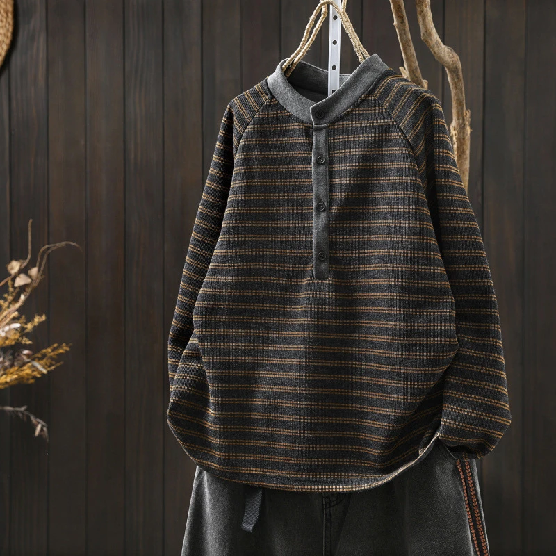 

Women Long Sleeve Casual Sweater New Arrival 2025 Autumn Simple Style Vintage Striped Female Basics Knitted Pullovers M2092