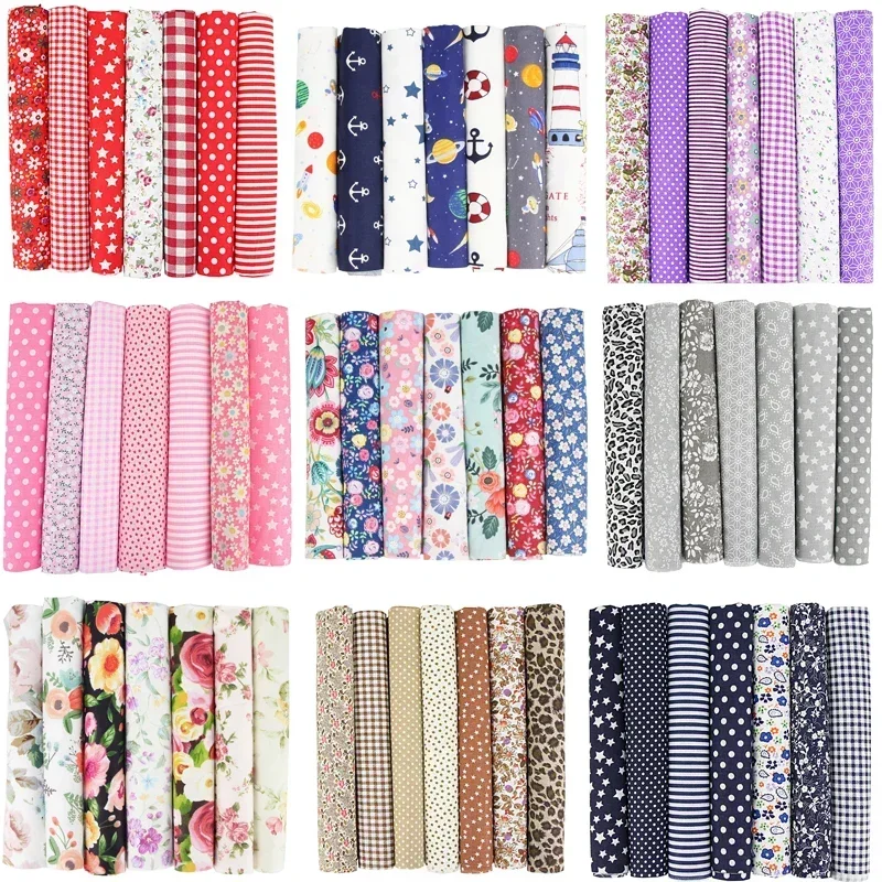 7 unids/set 25x25cm tela de costura Telas Patchwork edredón telas pañuelos de algodón hechos a mano tela para costura