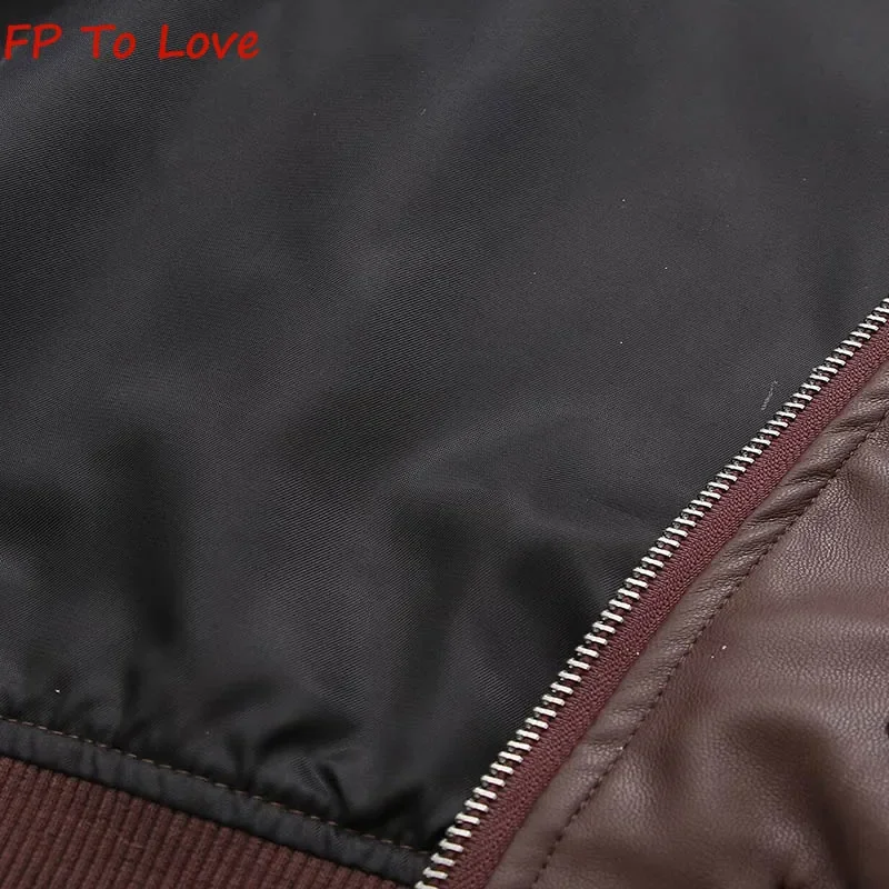 Jaqueta de couro PU espelho para meninas, colarinho de cabelo curto, marrom, bolso grande, cintura retrô, motociclista de especiarias, outono,