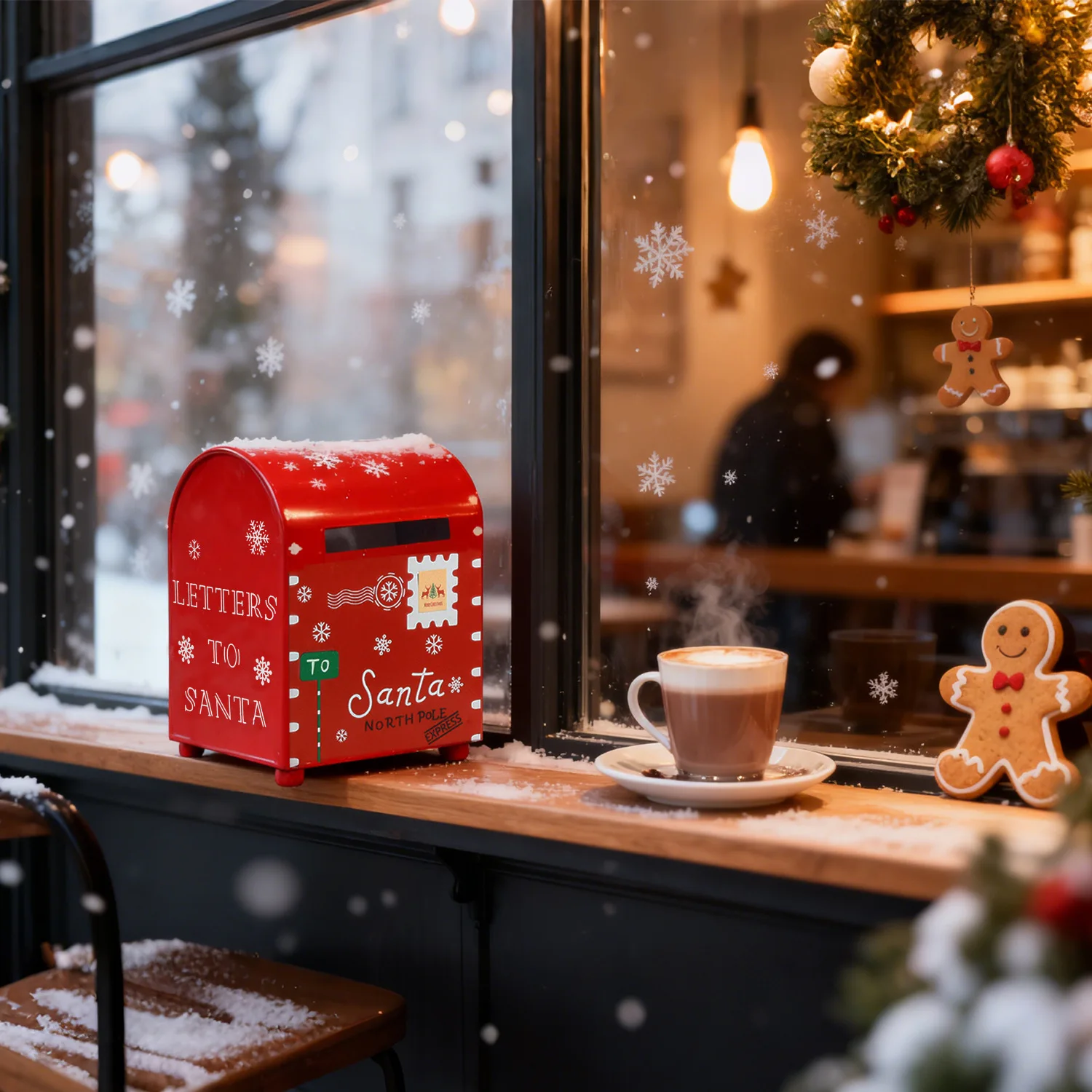 Christmas Santa Mailbox Decor, Metal Letters to Santa Mail Box, North Pole Express Decorative Mailbox for Yard Patio Home Tabletop, Collect Wish Letters, Xmas Holiday Decoration Ornament