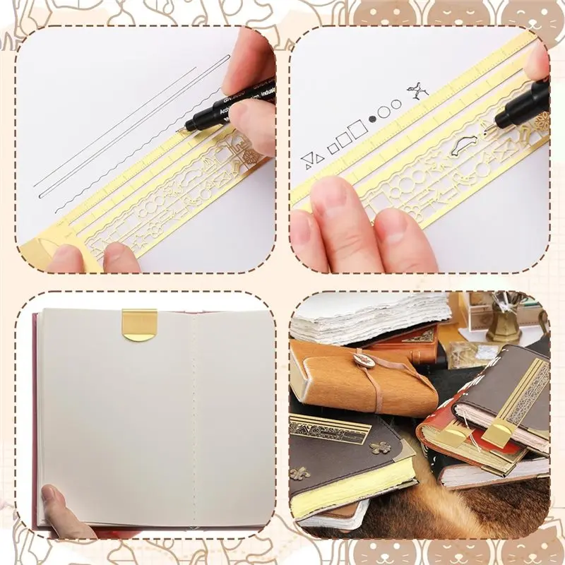 

Набор из 3 латунных зажимов для линеек WORTHOWN с 2 тонкими ручками и 3 трафаретами для планировщиков и декоративных блокнотов