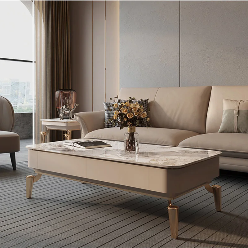 Foshan Furniture Modern Luxury Gold Sintered Stone Coffee Table Set  for Living Room
