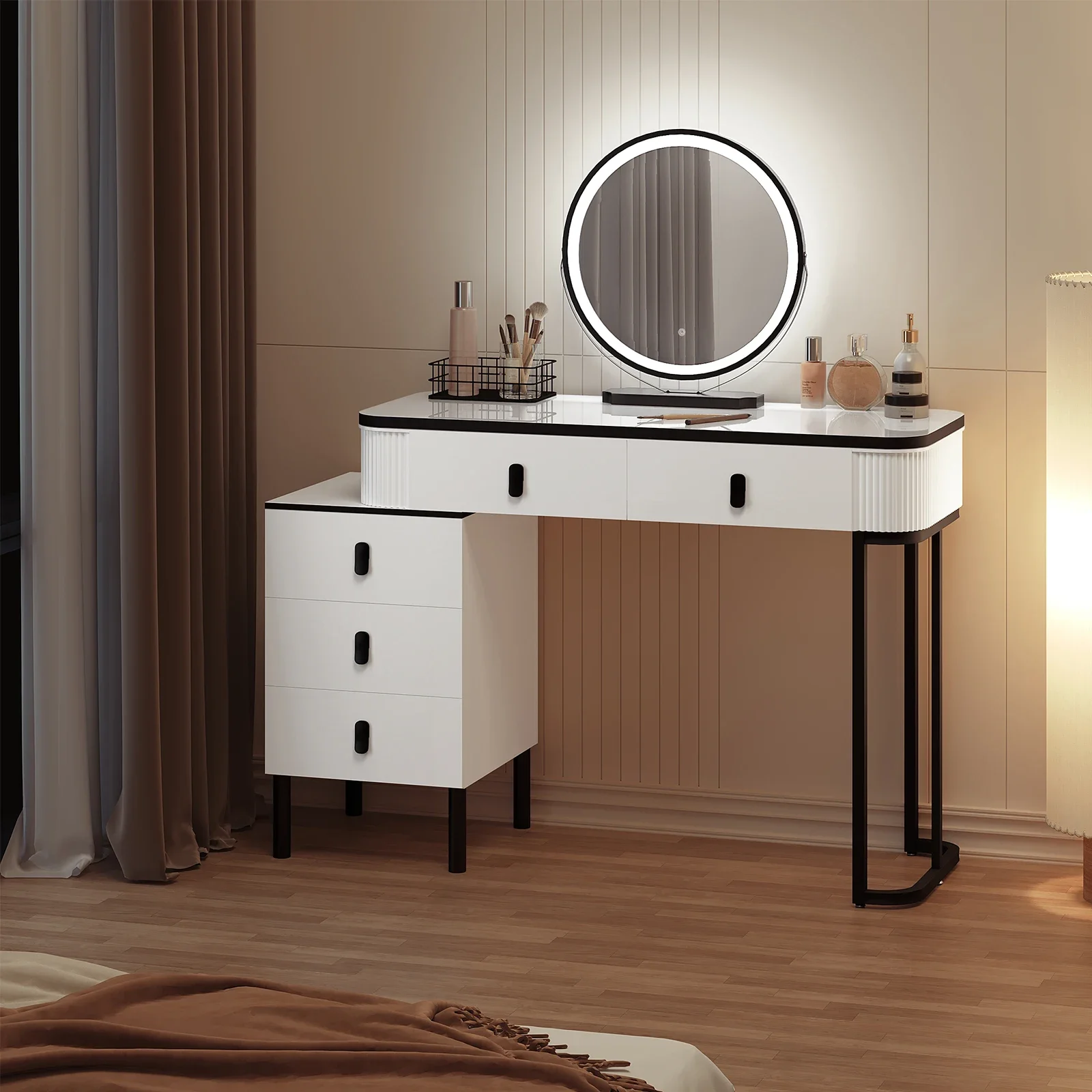 WOLTU Dressing Table with LED Lighting Mobile Mirror Vanity Flexible Assembly Makeup Cosmetic Table for Girls Women Bedroom