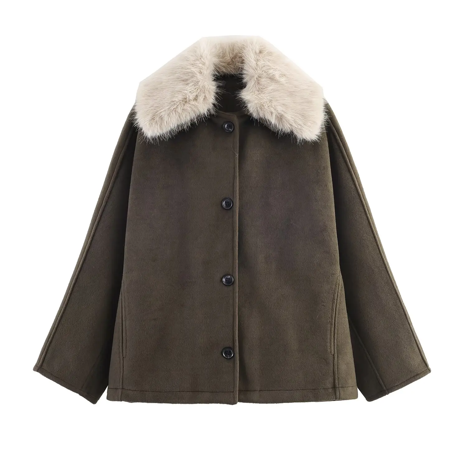 

Women's Jacket 2025 Fall/Winter New Arrival Casual Fashion Blend Faux Fur Collar Jacket