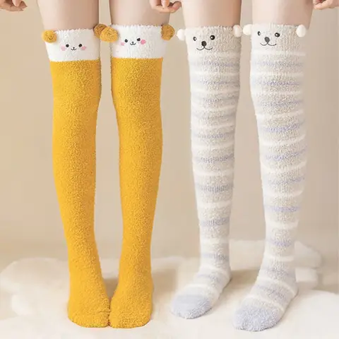 1 쌍 여성의 아늑한 허벅지 높은 퍼지 양말 부드러운 따뜻한 만화 무릎 양말 귀여운 편안한 패션 고품질 삭스 여성