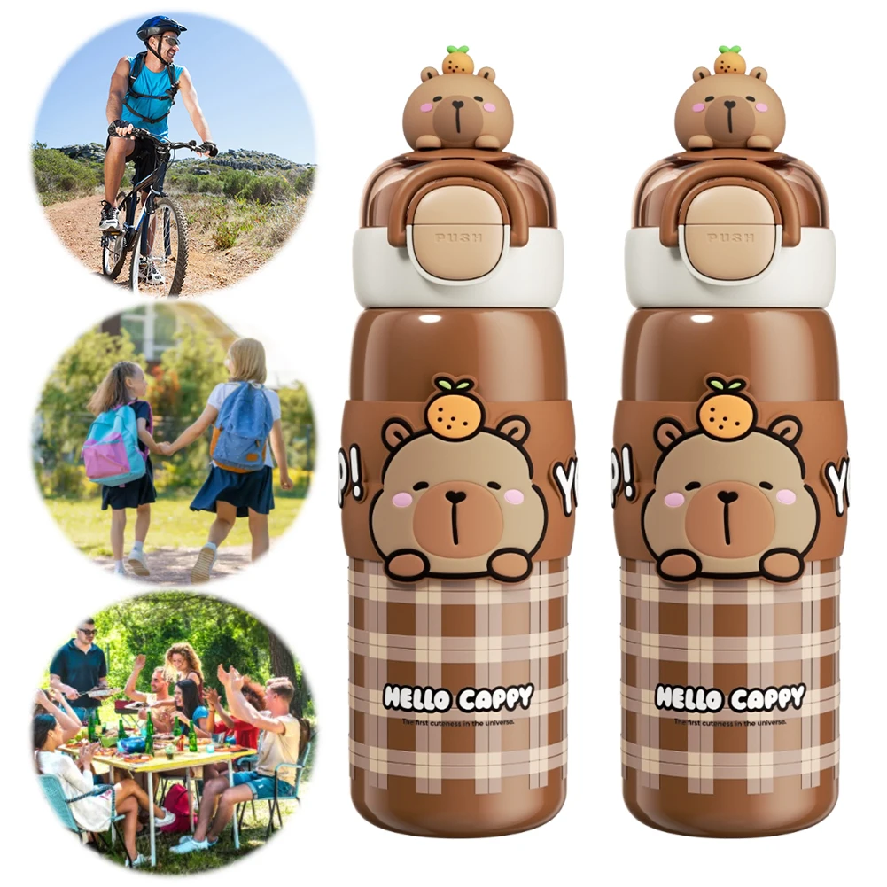 

520ml Stainless Steel Capybara Vacuum Insulated Tumbler Cute Anime Sports Water Milk Bottle Cup Gifts With Lid & Silicone Straw