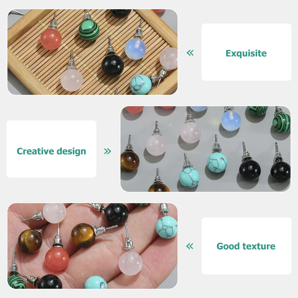 

7 Pairs Natural Stone Mix Stud Earrings For Women Lightweight Turquoise Jewelry Portable Elegant Wear Daily Wedding Party