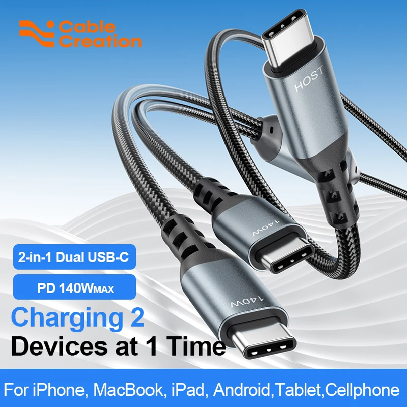 CableCreation USB C Cable 2-in-1, 4ft Long 6ft USBC to Dual USB-C, USB C 140W Max PD Charging Type C Splitter for iPhone 16