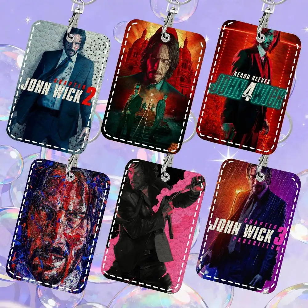 

John Wick C-Capter 4 Series Action Movies Card Case Keychain Access Card Bag Key Tag Ring Leather Card Holder Key Ring Access