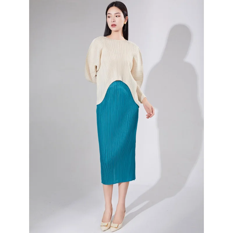 MIYAKE Pleated fashion T-shirt top niche two piece cardigan shawl top with knit top high-end women clothing [231017zsj--Z9094]