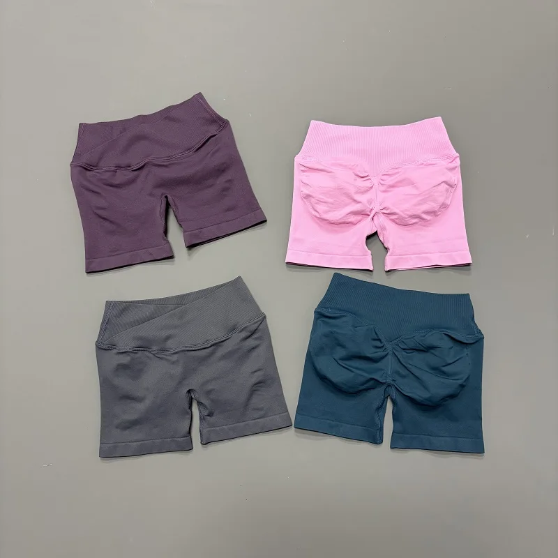 Pantalones cortos Vision de 4,5 ", ropa de gimnasio para mujer, mallas sin costuras, cintura cruzada, Fitness, mallas para botín, entrenamiento, correr, pantalones cortos de ciclismo